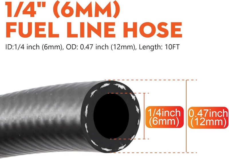 Taxutor 1/4 Inch ID Fuel Hose 10FT Replacement - Short Length Kit with Clamps for Small Engine Repair - Fits Gas, Oil Lines on ATV, Motorcycle, Pressure Washer - Image 5